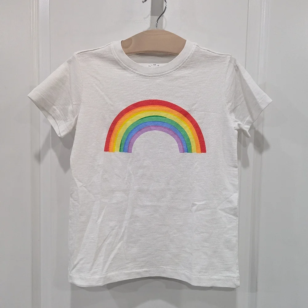 Primary Kids T-shirt Crew Neck Short Sleeves White Rainbow Cotton Size 6 7 - Picture 3 of 5